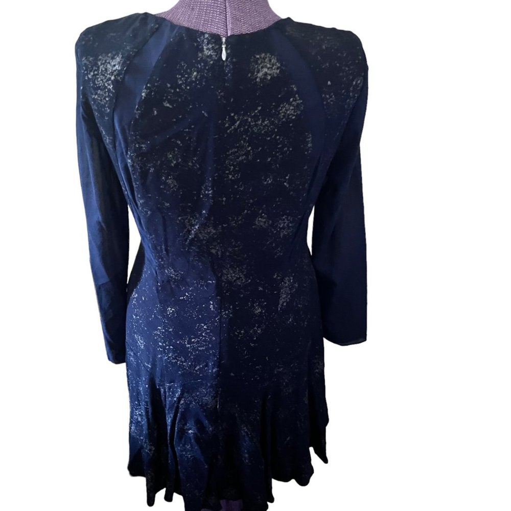 Rebecca Taylor Foil Silk Fit and Flare Dress 10 - Picture 7 of 9